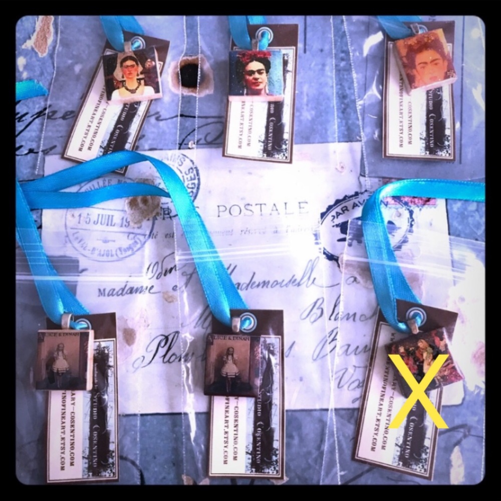 scrabble tile pendants Frieda Khalo Alice u choose